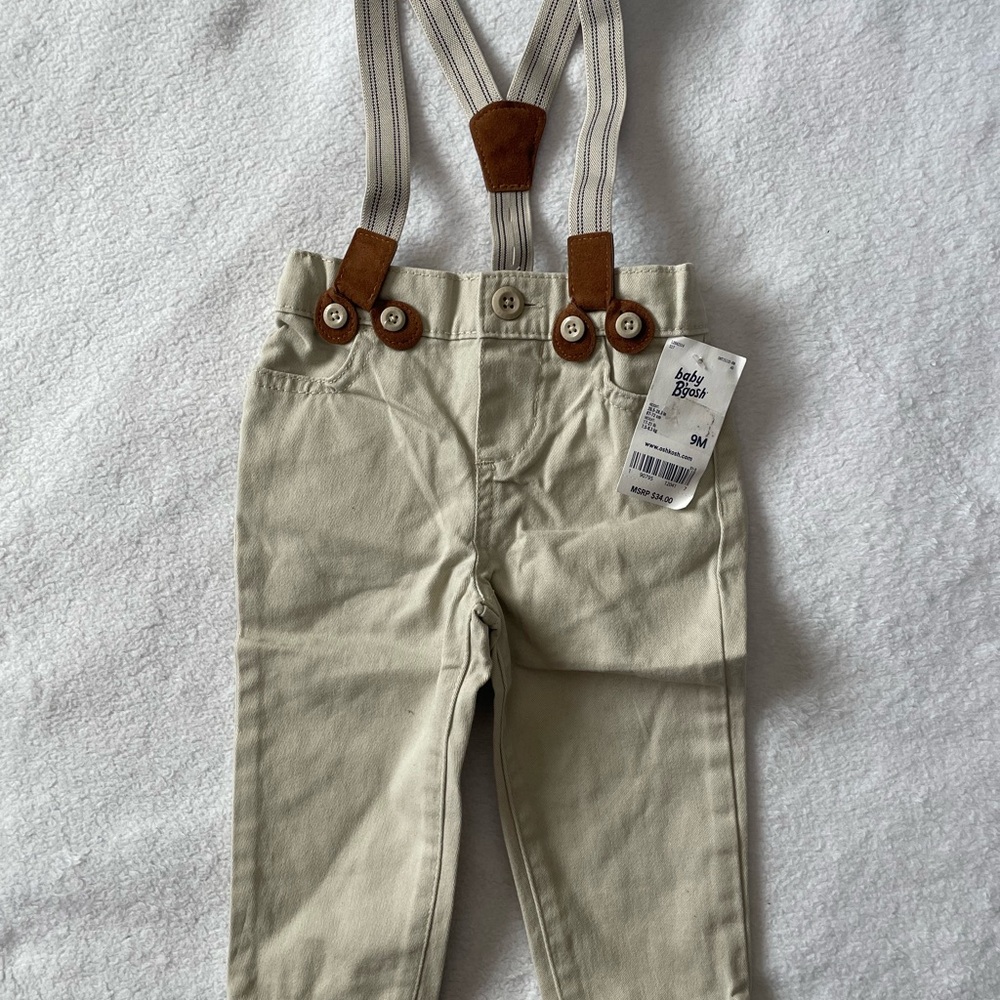 NEW Baby B’Gosh 9m Tan Baby Pants with Suspenders